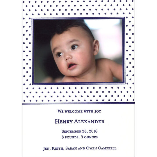 Tiny Mini Dot Photo Letterpress Baby Boy Announcements